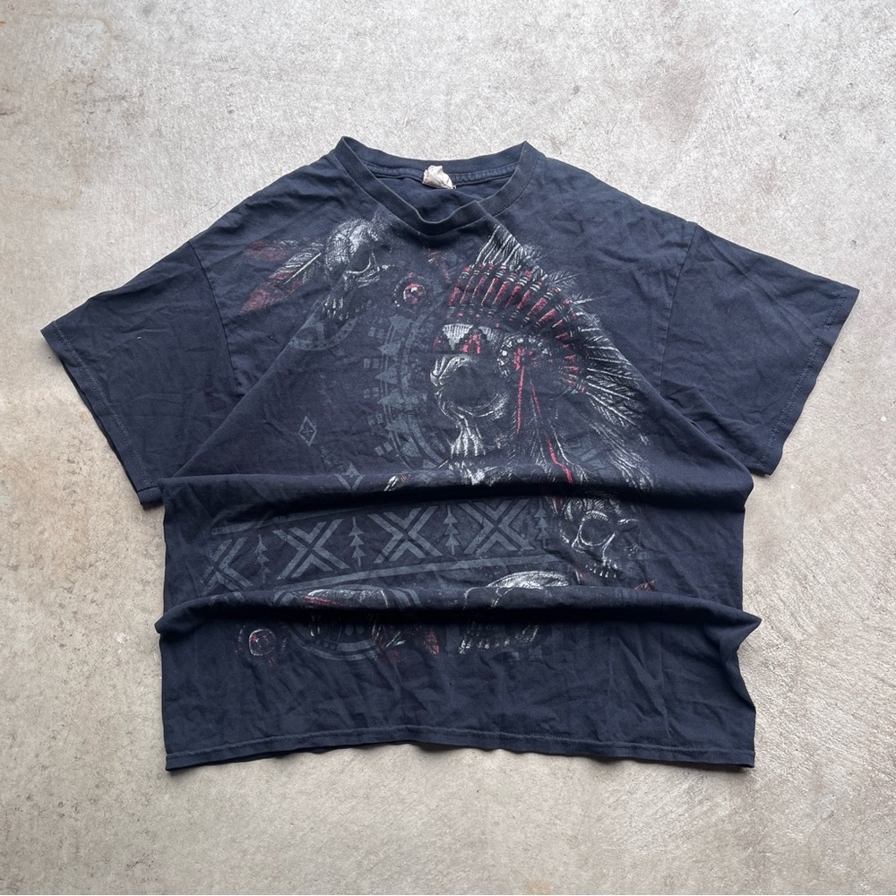 Vintage Y2K Grunge Skull Faded Black Graphic T Shirt